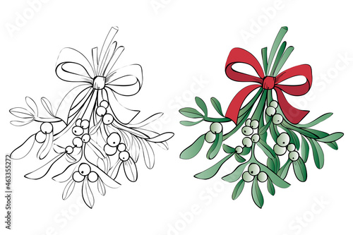 Christmas coloring page mistletoe bouquet photo