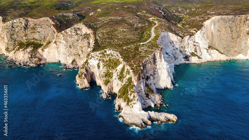 Aerial drone view of the Ionian Sea coast of Zakynthos, Greece