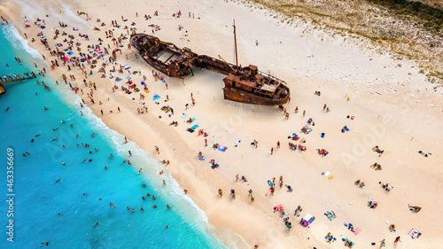 Aerial drone view of the Ionian Sea coast of Zakynthos, Greece