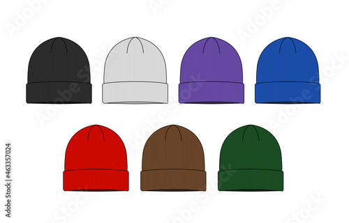 Beanie hat (knit cap)  template vector illustration set