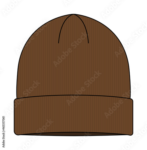 Beanie hat (knit cap)  template vector illustration | Brown