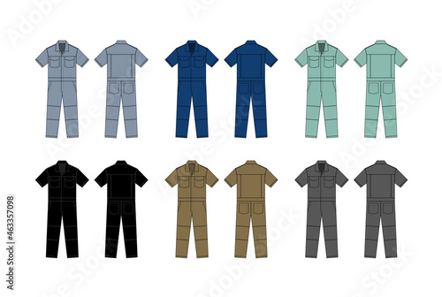 Short sleeves working overalls ( Jumpsuit, Boilersuit ) template vector illustration set