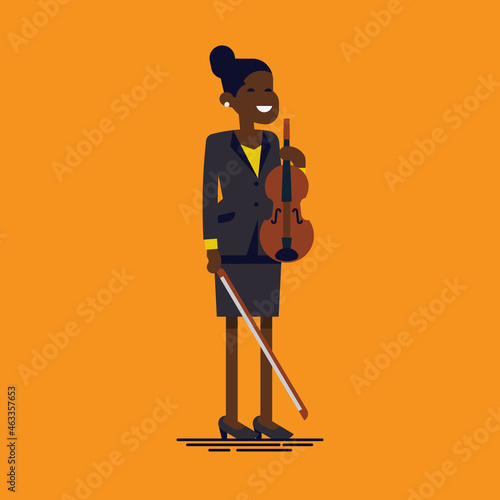 Violinist woman. Female african violinist flat vector character design