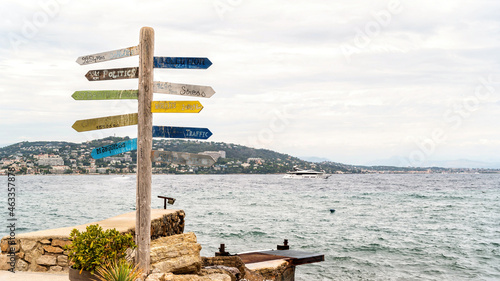View of a milestone on the Island of Sainte-Marguerite, France