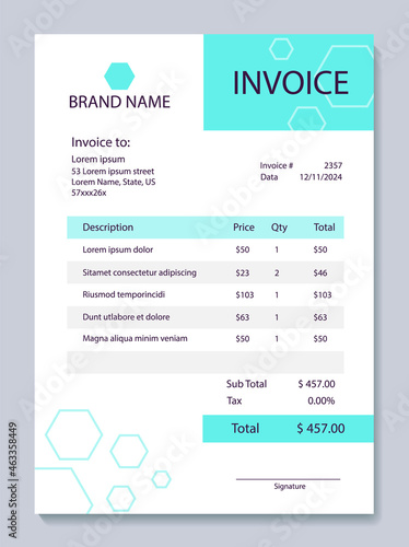 Medical invoice form template vector design. Bill form business invoice accounting. Vector illustration
