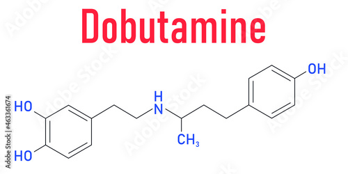 Dobutamine sympathomimetic drug molecule. Skeletal formula. photo