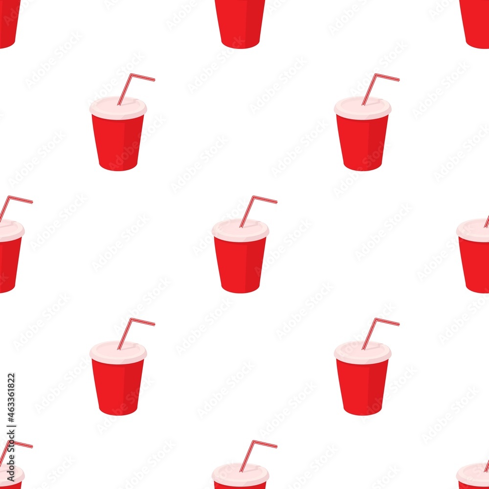 Red paper cup with straw pattern seamless background texture repeat wallpaper geometric vector