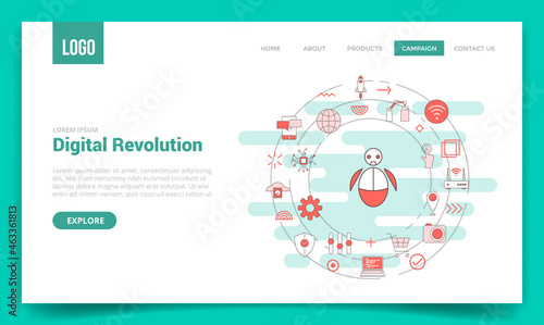 digital revolution technology concept with circle icon for website template or landing page homepage