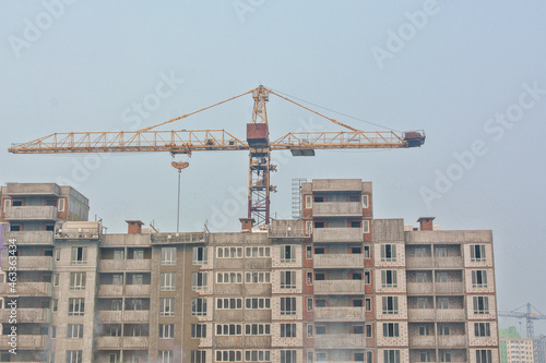 Photography empty apartment house high rise building construction background - crisis in rea