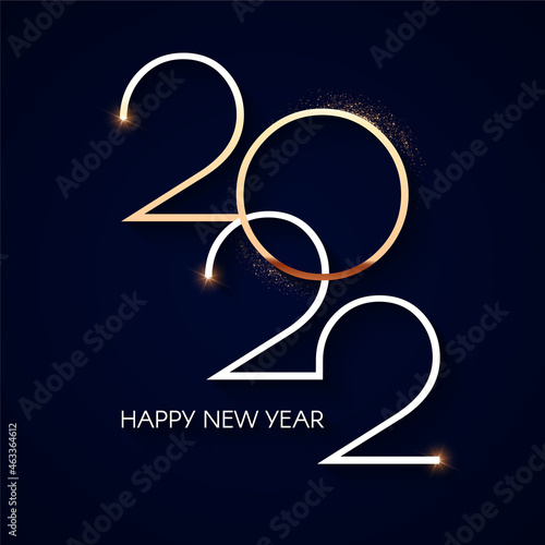 Happy new 2022 year Elegant gold text with light. Minimalistic text template.