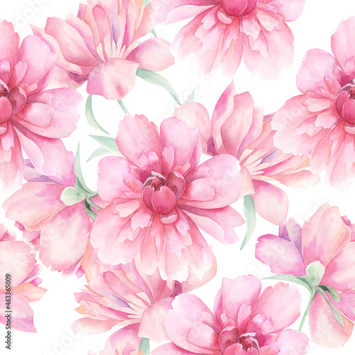 Watercolor seamless pattern with peonies. Hand drawn illustration