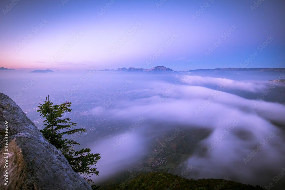 View of the sea of clouds in the morning from the top of the mountain