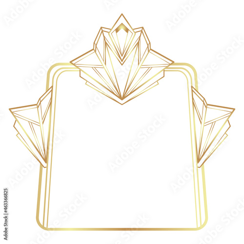 Art Deco vintage gold frame in white over white, design element. Retro party geometric background set, 1920s style. Vector illustration for glamour party, thematic wedding or textile prints.