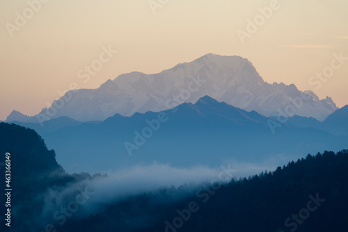 misty mountain landscape and Mont Blanc in the background
