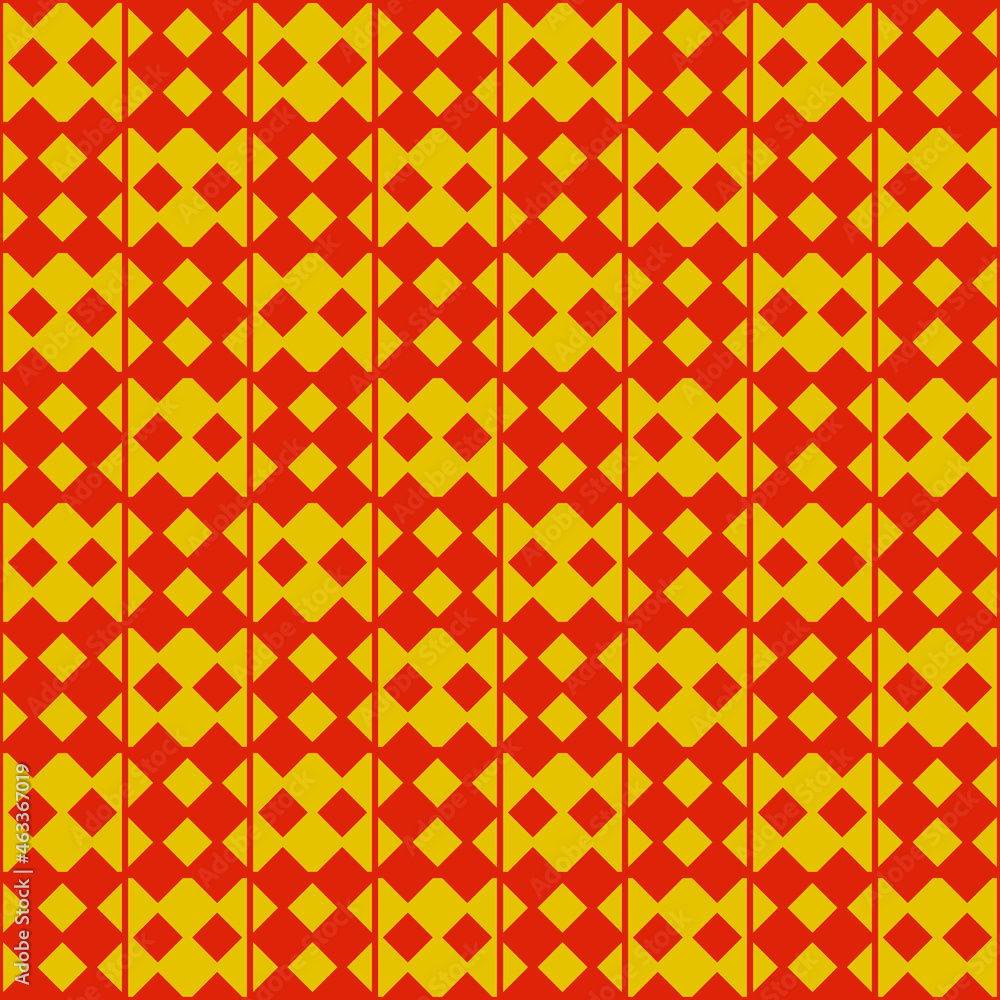 Orange diamonds on a red background, or vice versa. Chess bright ornament of abstract and geometric type.
Orange diamonds on a red background, or vice versa. Chess bright ornament of abstract and geometric type.