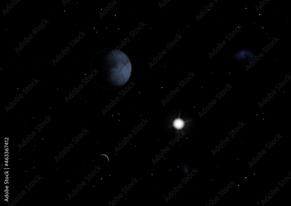 Planet in a space against stars. 3D rendering.