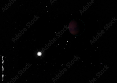 Planet in a space against stars. 3D rendering. © Anatolii