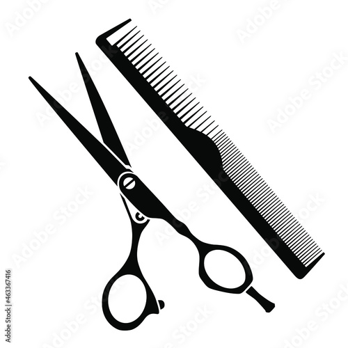 Vector black and white icon silhouette of scissors and combs. Hairdressing symbols