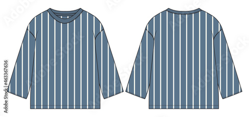 Cotton fleece jersey Long sleeve With stripe all over print Sweatshirt Fashion Flat Sketch vector illustration template front and Back views. Apparel clothing mock up for ladies. 