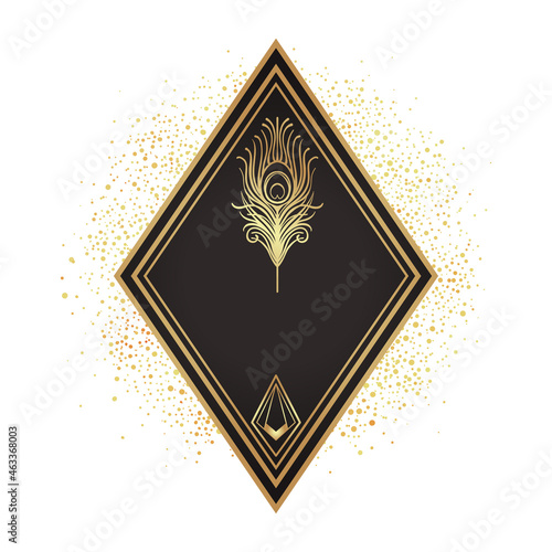 Art Deco vintage gold frame in black over white, design element. Retro party geometric background set, 1920s style. Vector illustration for glamour party, thematic wedding or textile prints.