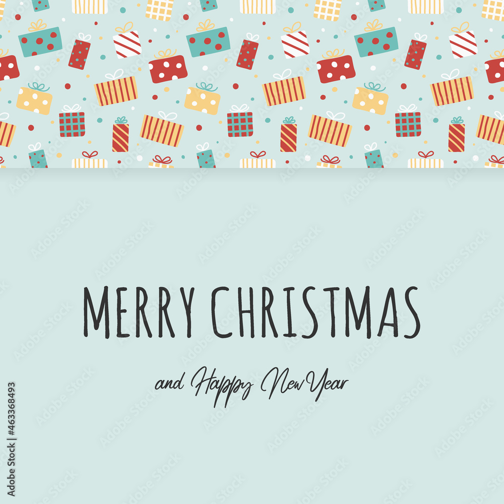 Concept of greeting card with Christmas gift boxes. Vector