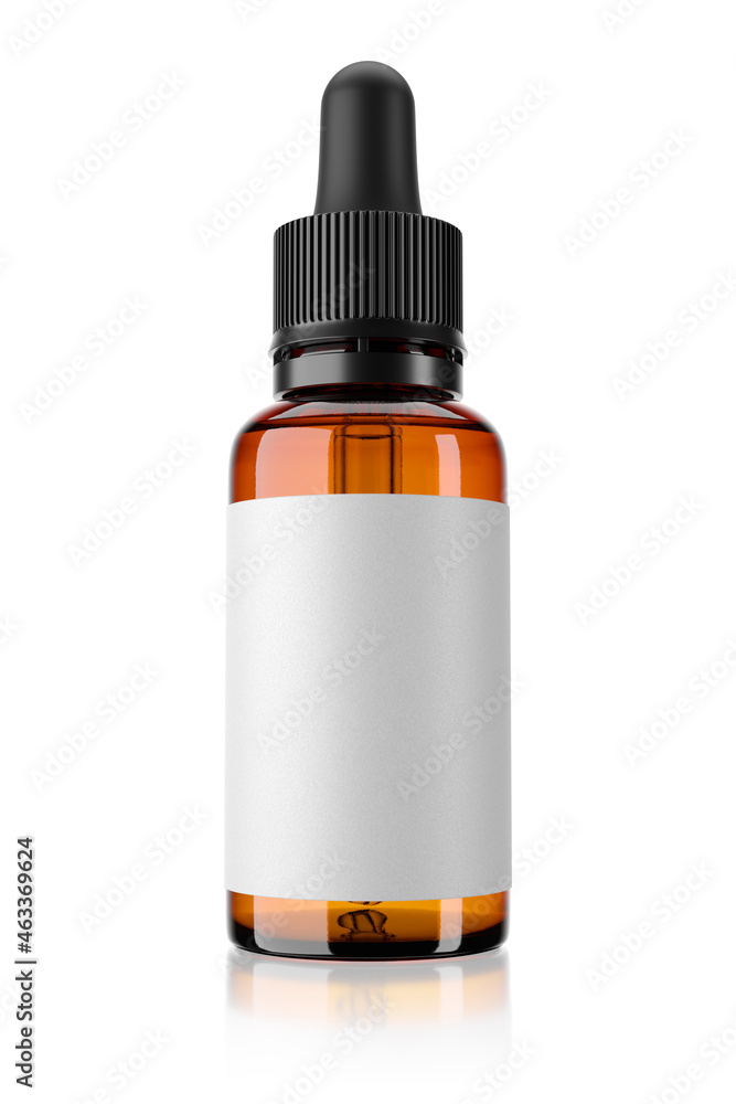 Bottle with dropper isolated on white. 3d rendering. Bottle with dropper isolated on white. 3d rendering.