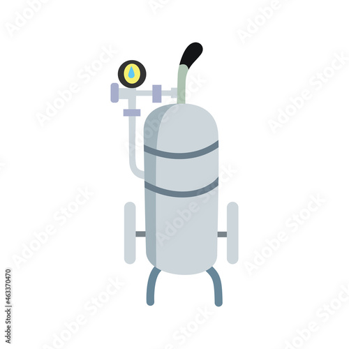 Oxygen gas cylinder. Gas tank with manometer. Storage of oxygen gas cylinders. Vector illustration isolated on a white background