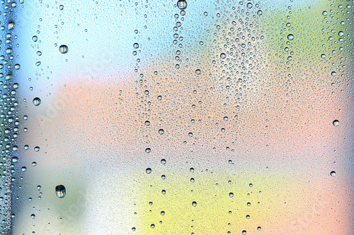 Fototapeta Naklejka Na Ścianę i Meble -  drops glass blue background abstract, transparent cold background water splashes