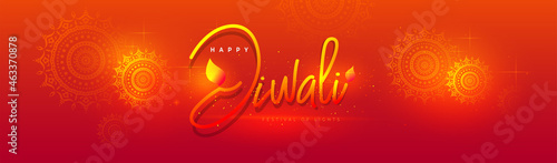 Diwali Festival Header Banner Background with Round Floral Ornament - Diwali Hader Banner Background Template with Floral Ornate