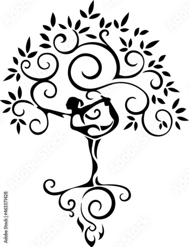 Yoga tree woman tribal tattoo design. Simple vector illustration.