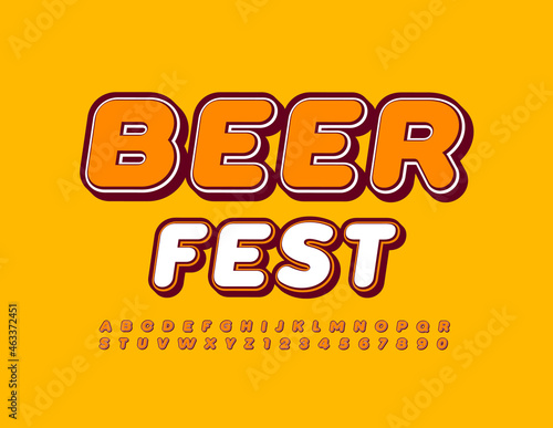 Vector bright Emblem Beer Fest. Stylish Font. Modern Alphabet Letters and Numbers