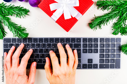 Close-up of a computer keyboard on Christmas Day.