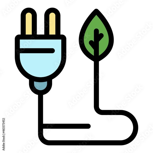 Eco electric plug icon. Outline eco electric plug vector icon color flat isolated