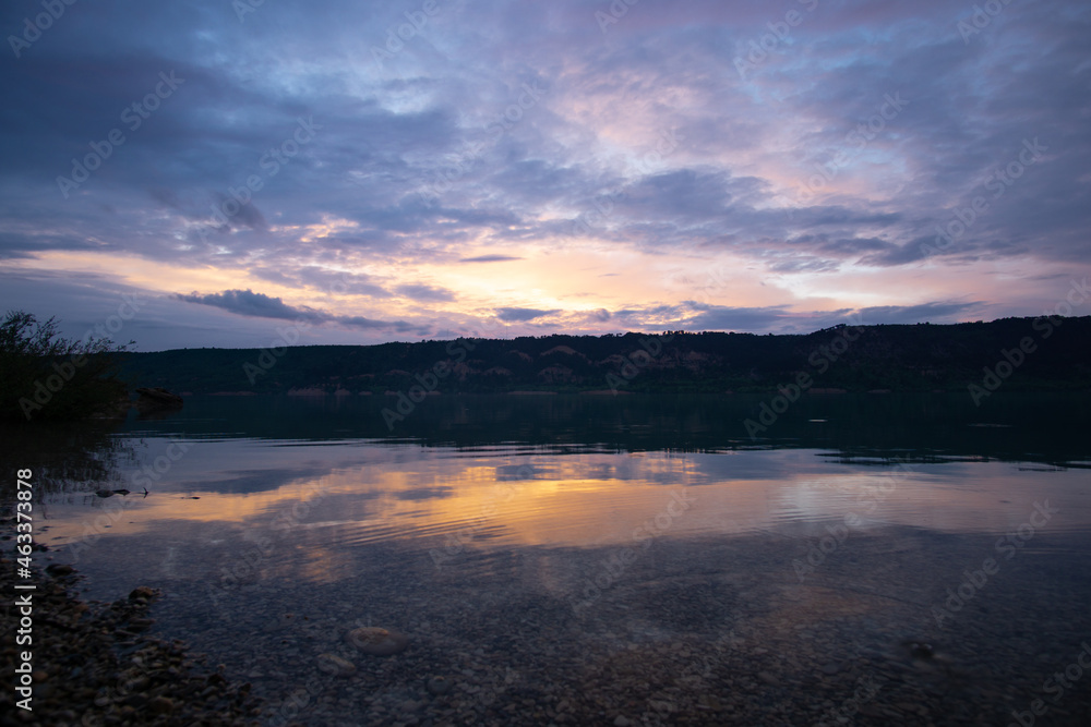 Picturesque sunset on Lac de Sainte Croix in France