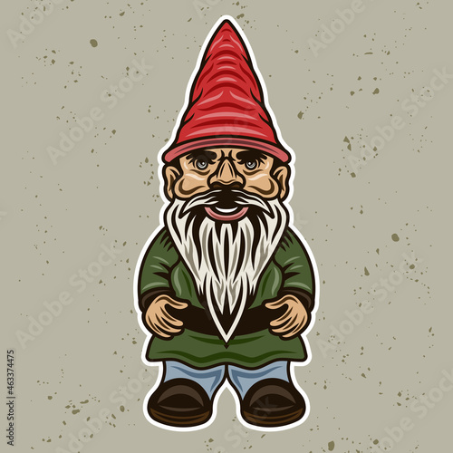 Garden gnome full length vector illustration in colorful cartoon style isolated on light background