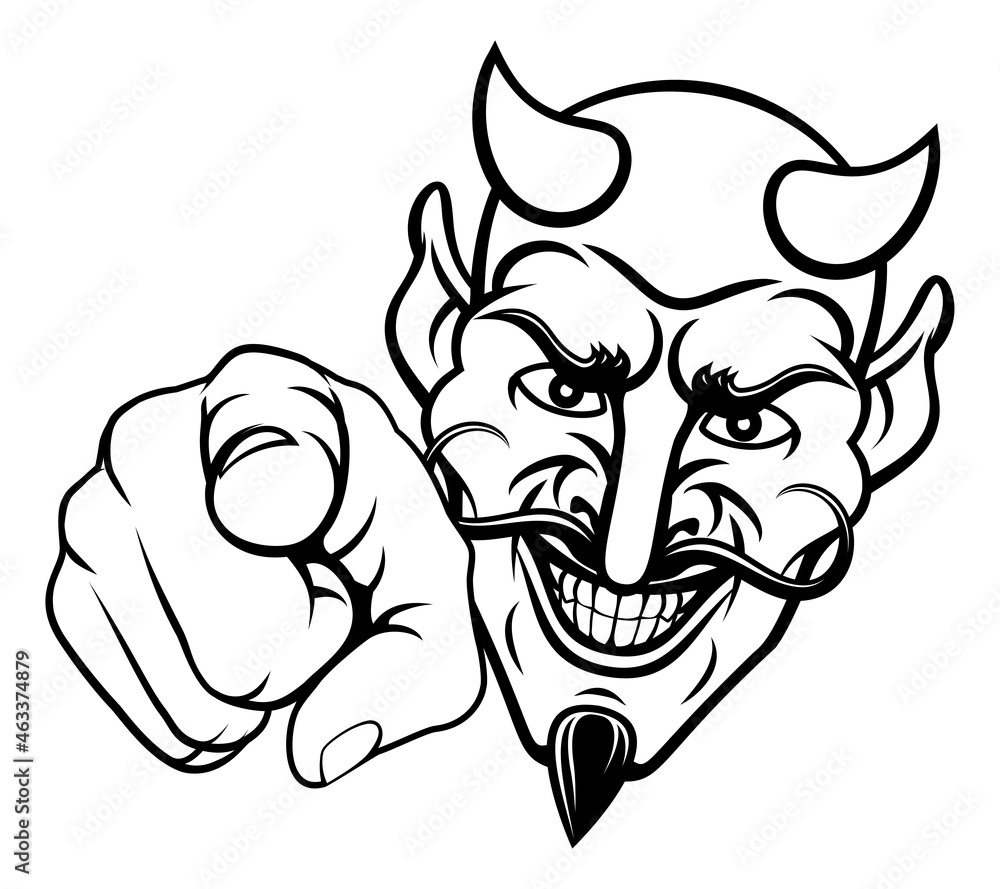 Obraz premium Devil Satan Mascot Cartoon Character Pointing