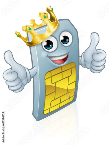 Mobile Phone Sim Card King Cartoon Mascot