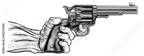 Hand And Western Cowboy Gun Pistol Vintage Woodcut