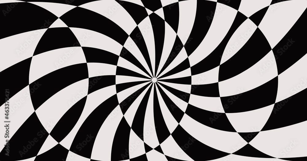 Abstract Circular Optical Illusion Background. Retro Geometric Spriral Vector Illustration. Modern Monochrome Op Art.