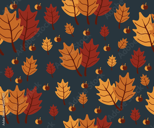 seamless autumnal pattern - blue background with tree leaves