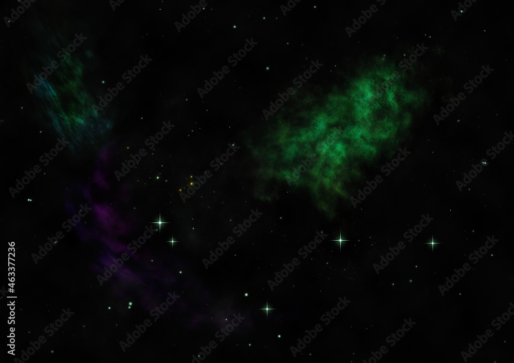 Star field in space and a nebulae. 3D rendering Star field in space and a nebulae. 3D rendering