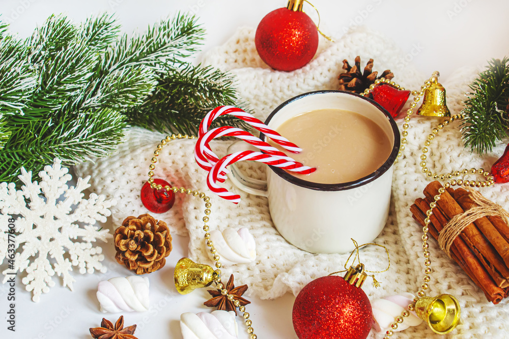 Christmas Cocoa with marshmallows. neweyar.Holiday. Selective focus Christmas Cocoa with marshmallows. neweyar.Holiday. Selective focus