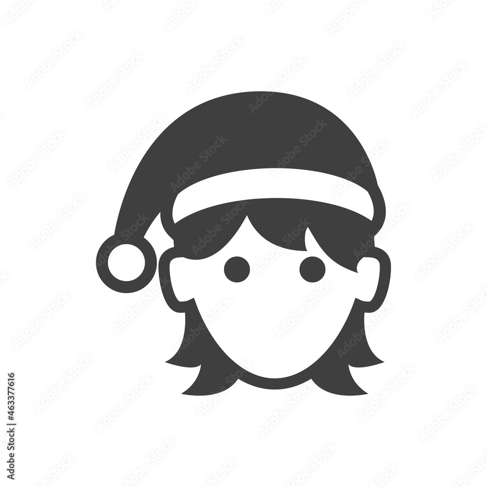 Icono plano con silueta de cara de mujer con sombrero de Papá Noel en color gris Icono plano con silueta de cara de mujer con sombrero de Papá Noel en color gris