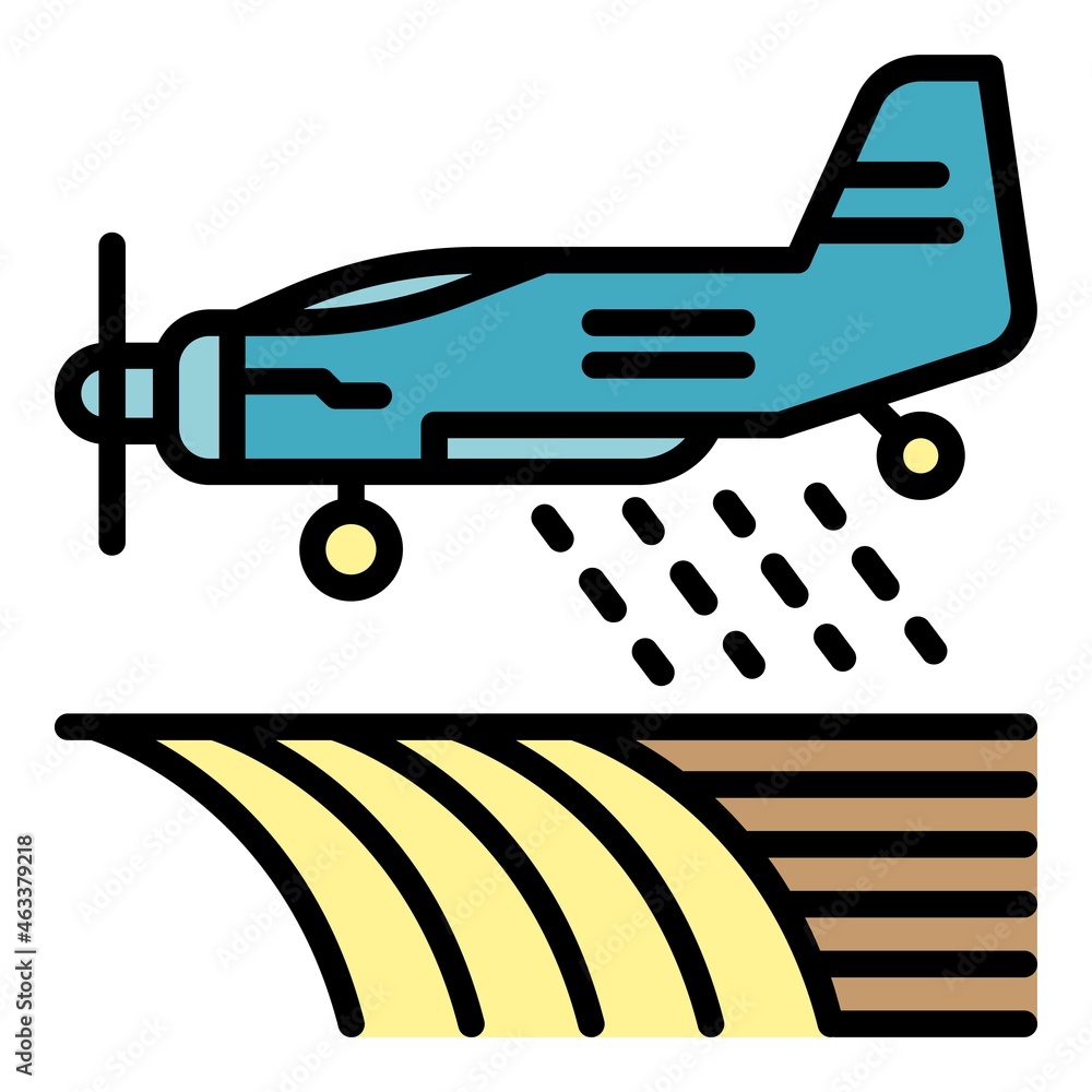 Field plane irrigation icon. Outline field plane irrigation vector icon color flat isolated Field plane irrigation icon. Outline field plane irrigation vector icon color flat isolated