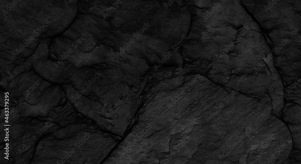 Fototapeta premium Dark gray stone background with copy space. Black grunge banner with rock texture.
