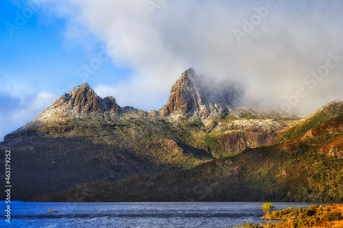 Tas Cradle Mountain Lake light fog photo