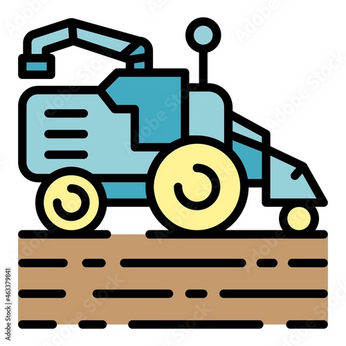 Field working harvester icon. Outline field working harvester vector icon color flat isolated