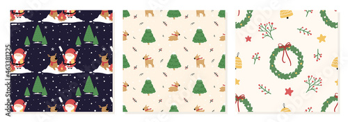 Set of Organic hand drawn christmas seamless pattern vector illustration