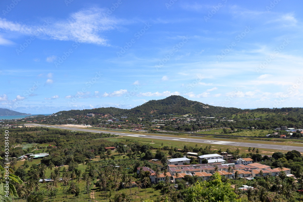 Obraz premium View from pagoda Khao Hua Jook in Koh Samui in Thailand. Traveling during corona pandemic.