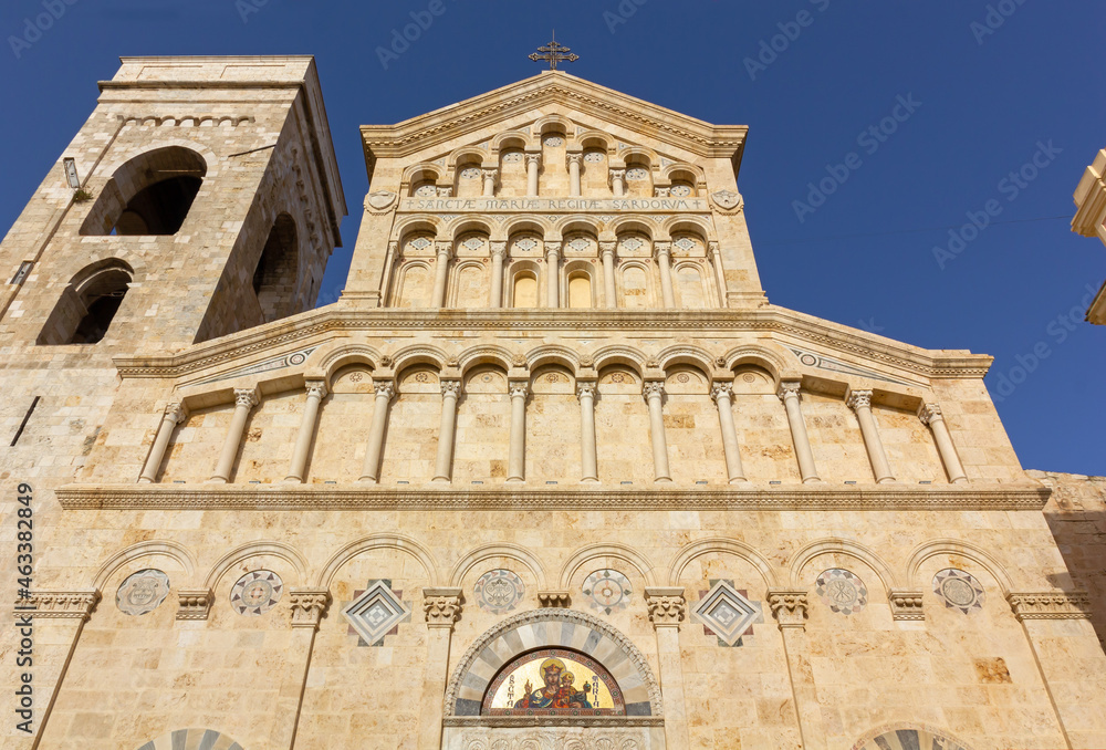 Richly decorated facade of Cathedral of Santa Maria Assunta in Cagliari, Italy
